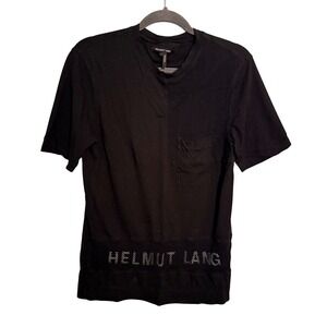 Helmut Lang Black Mesh Logo T-Shirt Short Sleeve Pocket Tee Small Grunge Street